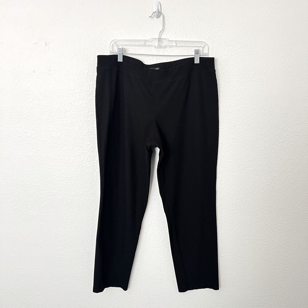 [Eileen Fisher] Black Mid Rise Elastic Waist Pull On Stretch Crepe Pants Large L